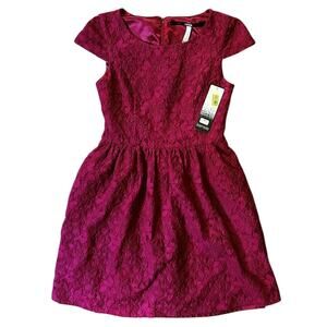 NWT Kensie Pink Lace Cap Sleeve Lined Fit & Flare Dress Small